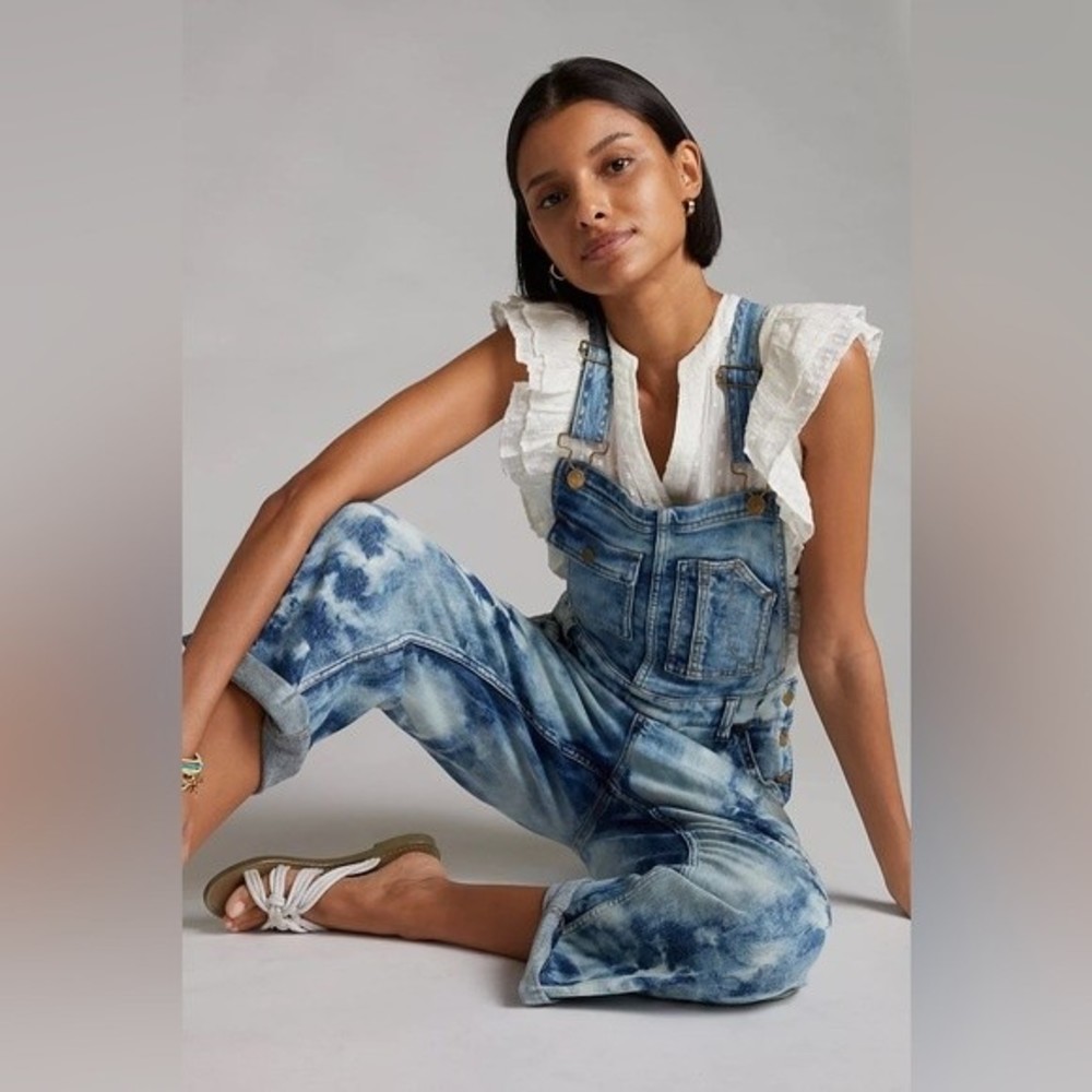 Anthropologie | Pilcro Bleached Tie-Dye Denim Overalls sz 26